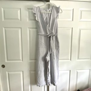 Old Navy Blue/Grey Pinstripe Tie Romper/Jumpsuit